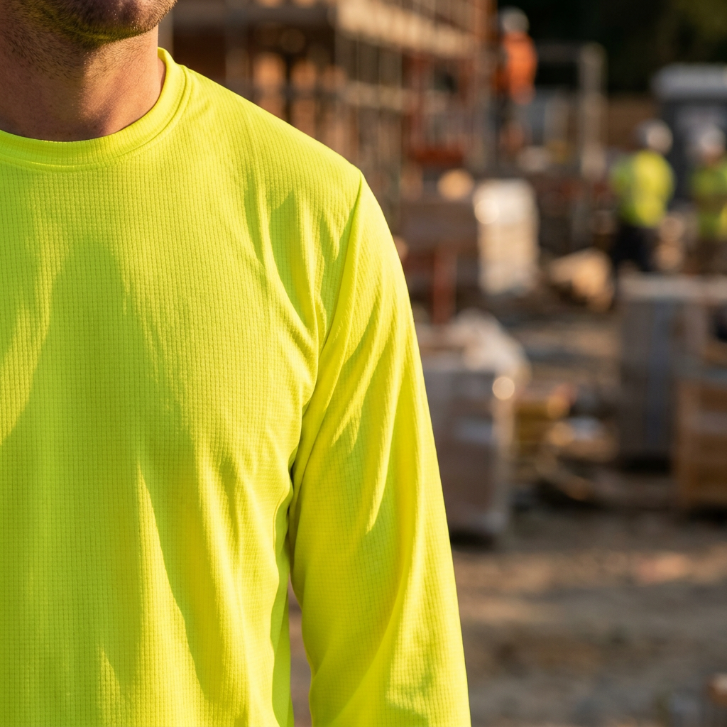 HW-Wild-pikkade-varrukatega-sark-Hi-Vis-kollane-close-up